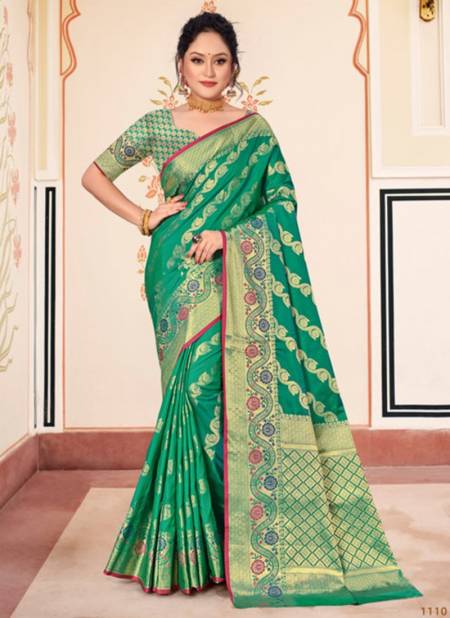 Green Colour SANGAM JUHI SILK Fancy Designer Festive Wear Banarasi Silk Saree Collection 1110